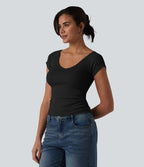 T-shirt col V manches courtes avec fronces
