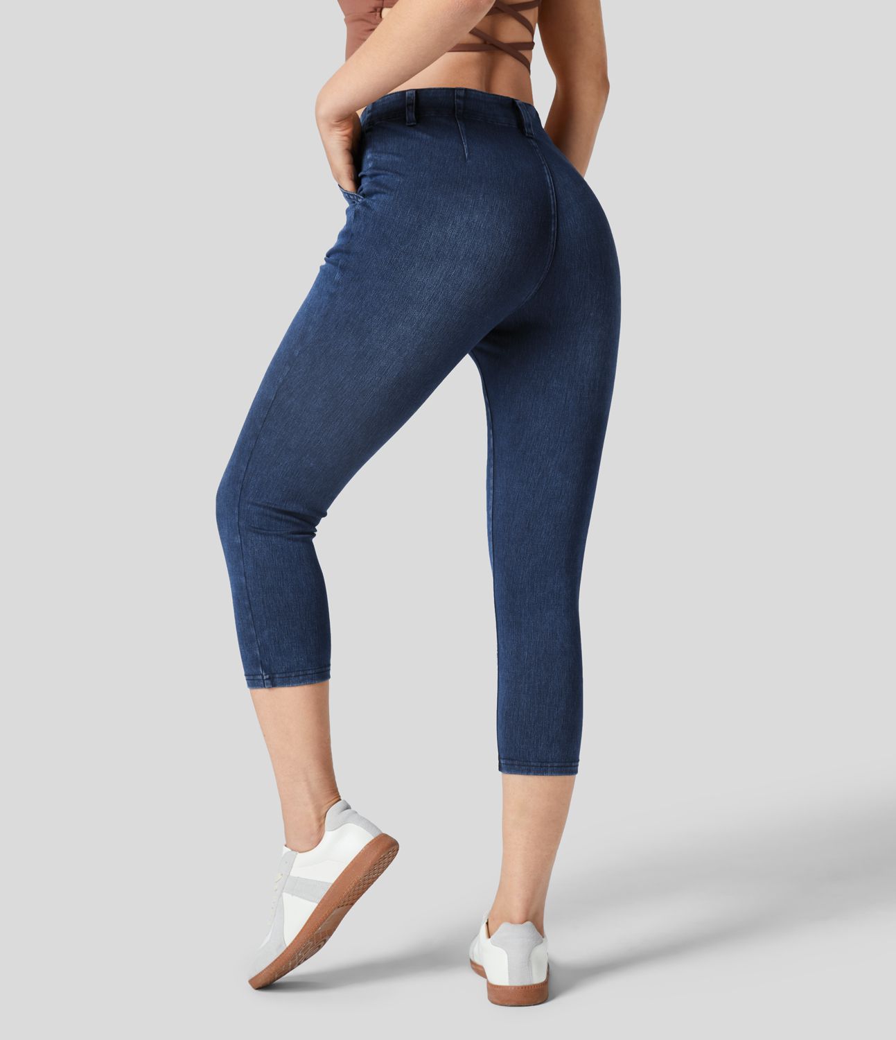 Halara Flex™ Legging Capri Casual Taille Midi Avec Poche Latérale En Tricot Extensible