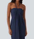Robe longue dos nu col licou avec nœud et poches