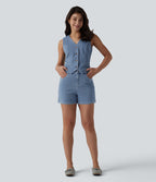 Short denim décontracté Halara Flex™ rayé taille mi-haute 10 cm avec poches