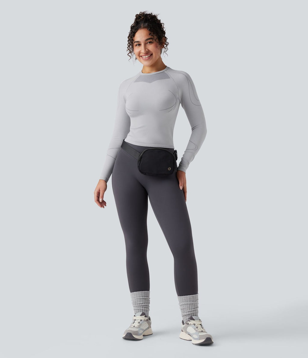 Haut de sport col rond à manches longues sans couture Seamless Flow