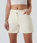 Short asymétrique en jean délavé Halara Flex™ taille basse à poches multiples
