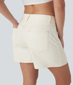 Short asymétrique en jean délavé Halara Flex™ taille basse à poches multiples