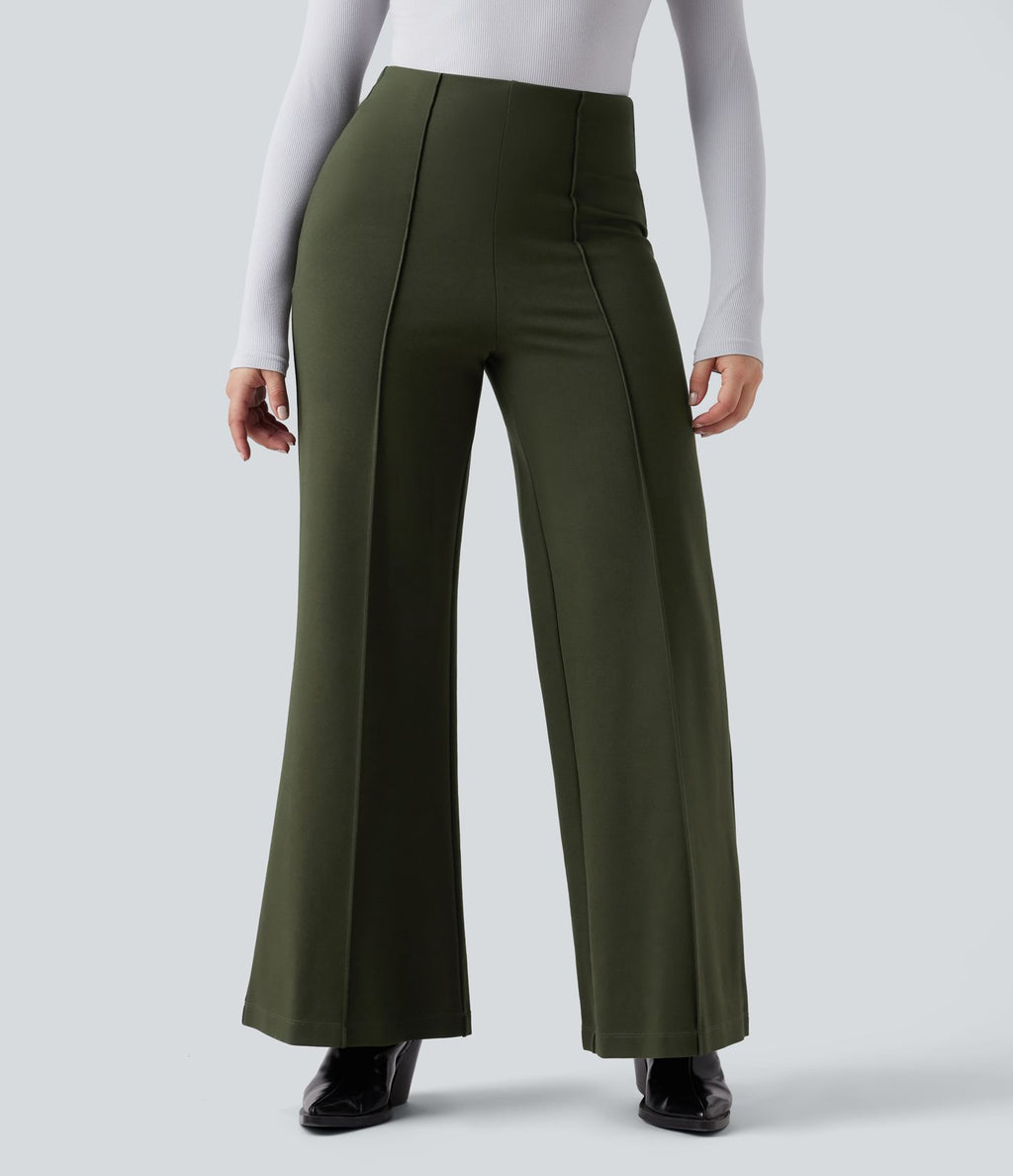 Pantalon tailleur évasé ample taille haute en ponte roma résistant