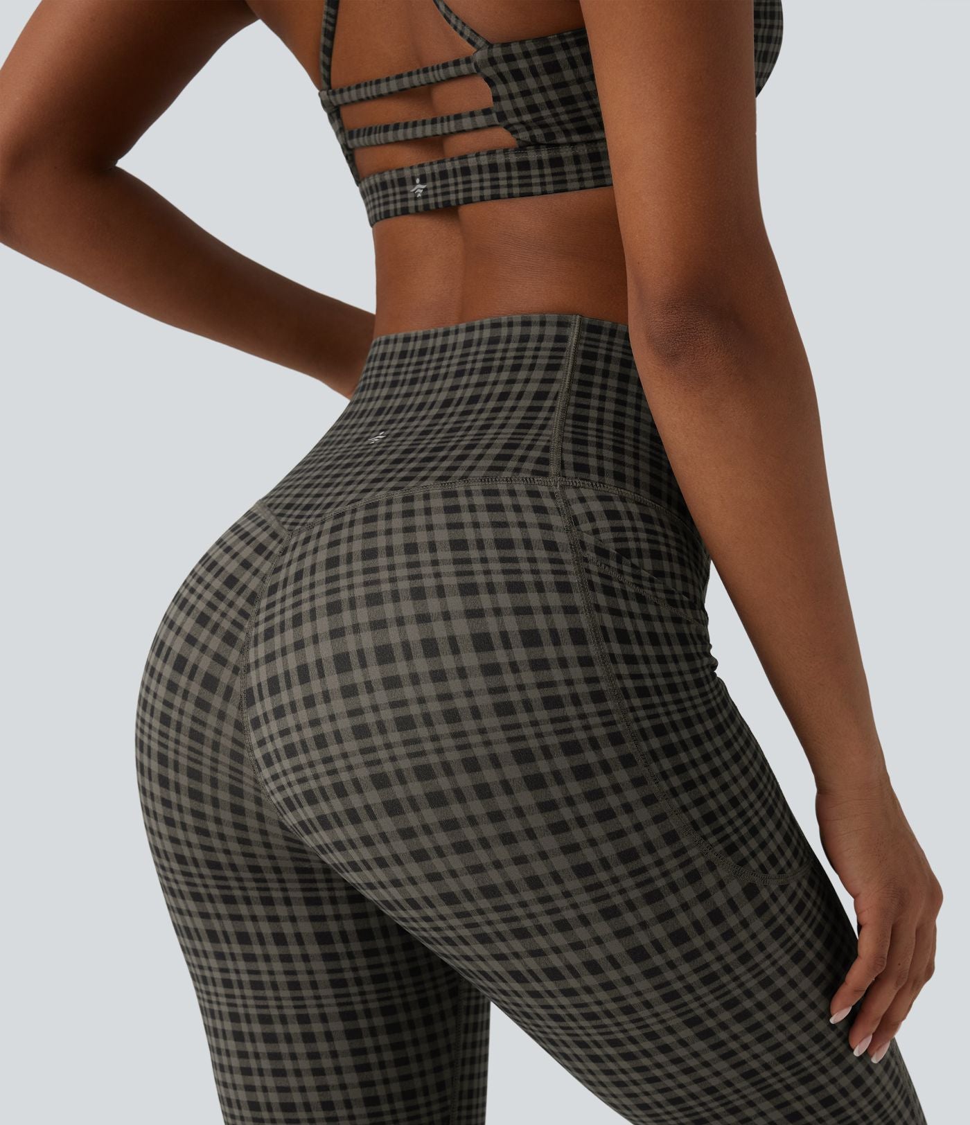 Legging de running Halara UltraSculpt™ gainant taille haute imprimé à carreaux avec poches