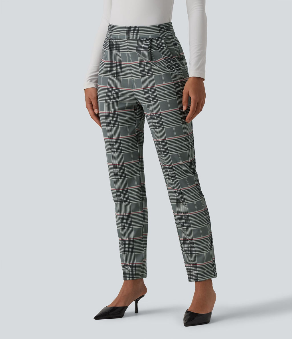 Pantalon tailleur Halara Flex™ fuselé à carreaux taille haute avec poches