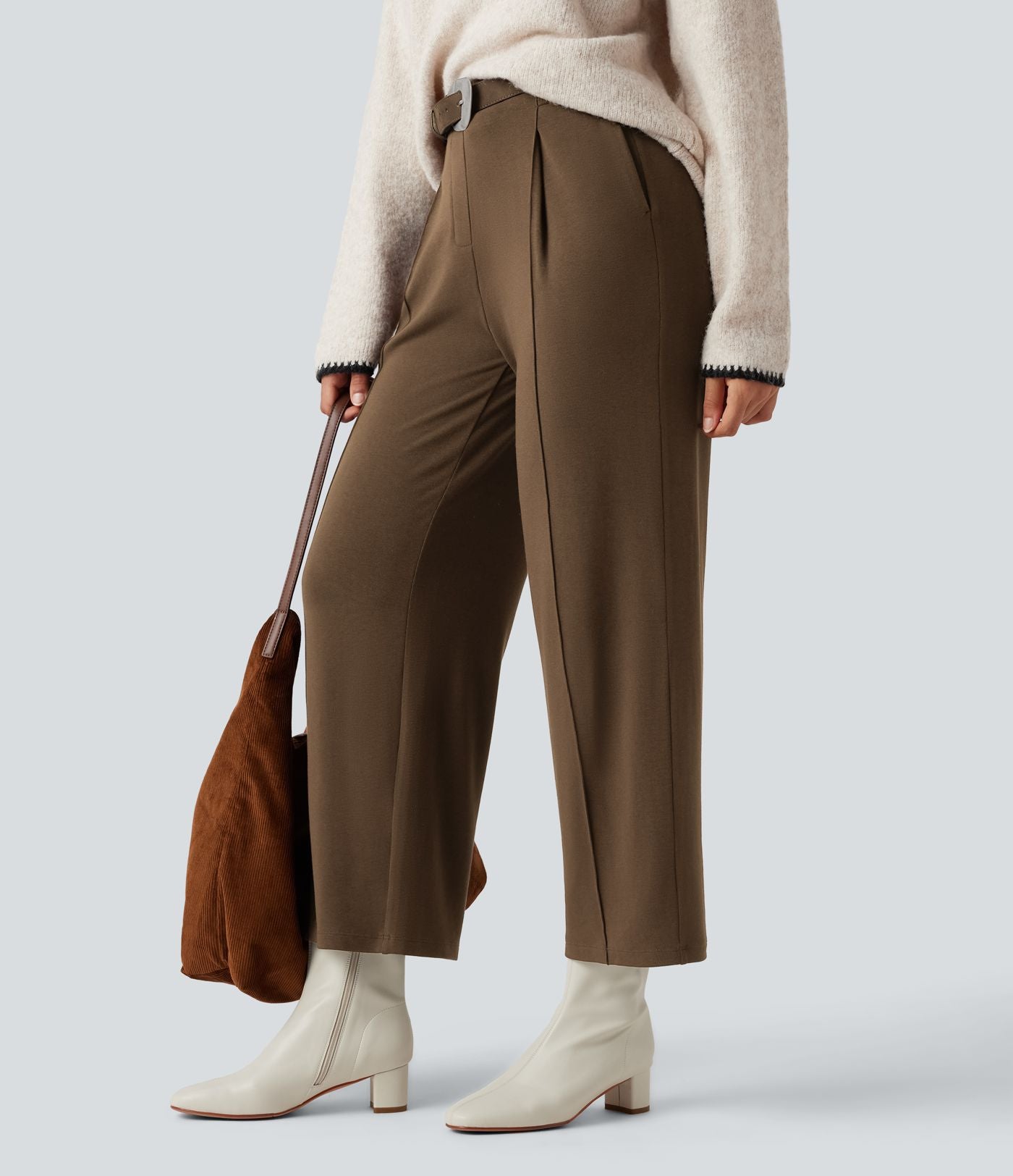 Pantalon tailleur thermique taille haute avec poches