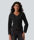 Haut casual col V manches longues avec boutons
