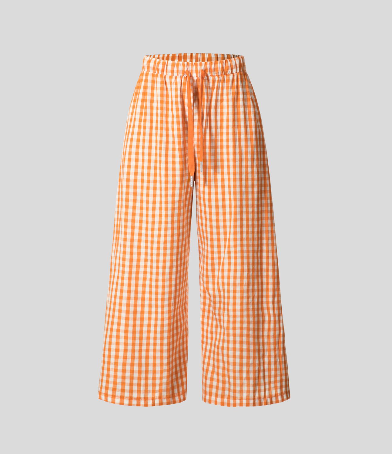 Pantalon en Coton Casual à Carreaux à Taille Haute avec Cordon de Serrage et Poches Latérales Amples