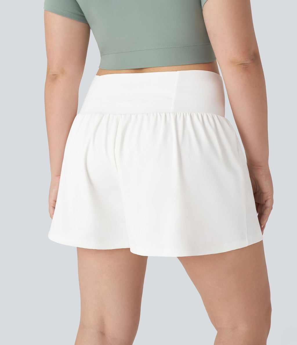 Short Yoga 10cm Plus Longue Taille Ultra Haute 2 en 1 Poche Arrière Poche Cachée Latérale Grande Taille