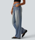 Jean large Halara Flex™ taille basse délavé avec poches