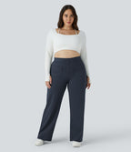 Pantalon coupe droite grande taille taille haute DayStretch avec poches