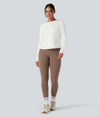 Top de sport running col rond mesh contrastant liens dans le dos manches longues