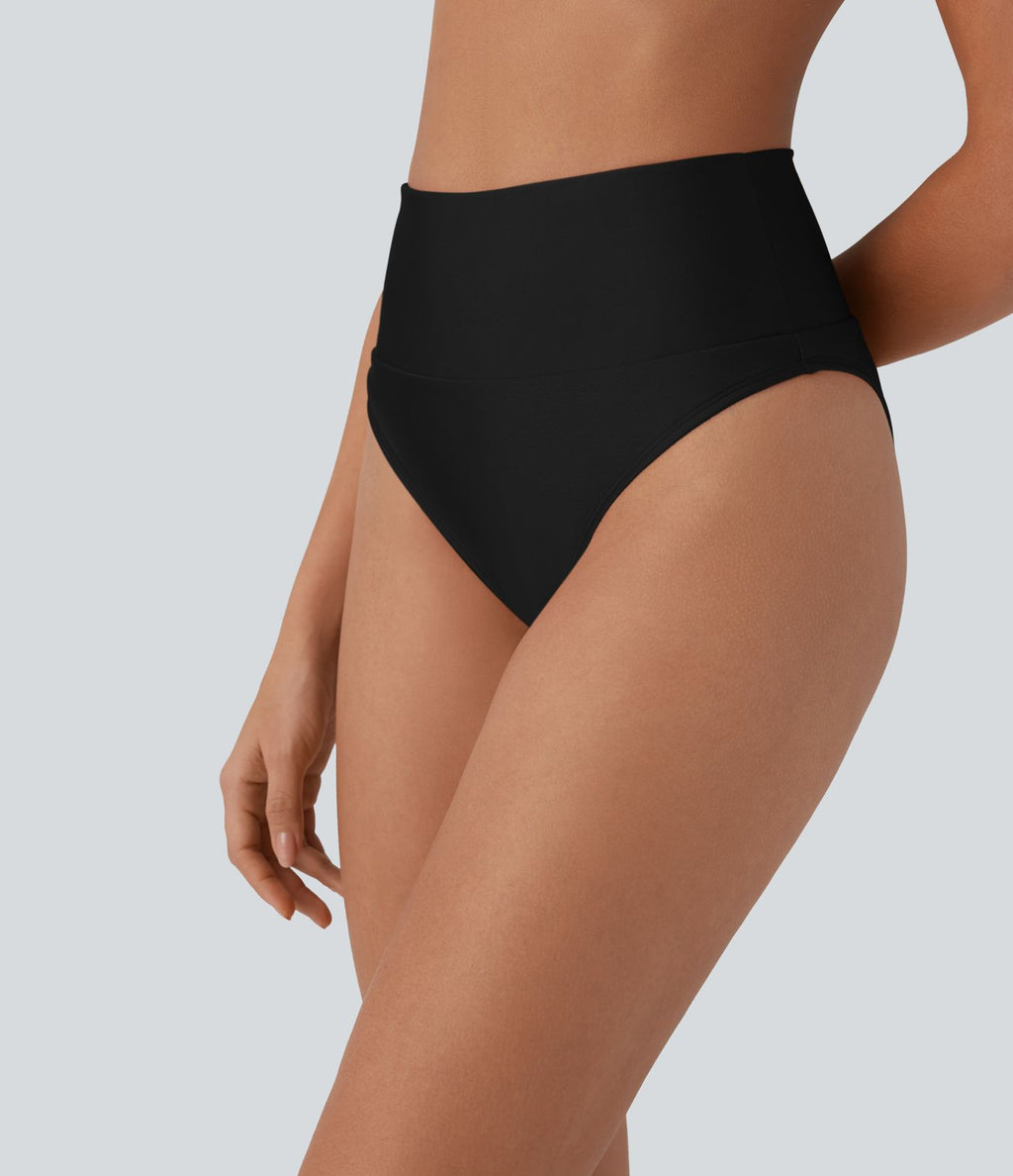 Bas de maillot de bain bikini brillant à taille haute et gainant