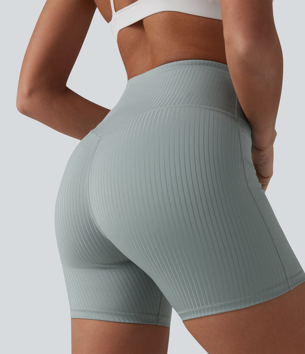 Short cycliste de yoga côtelé taille haute 12,5 cm avec poche