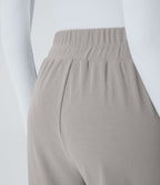 Halara Flex™ Pantalon Tailleur en Tissu Gaufré Taille Haute avec Large Ceinture Plis Poches Latérales Jambes Larges