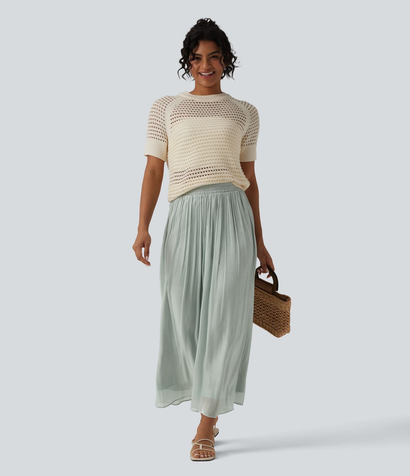 Pantalon ample fluide vacances taille haute