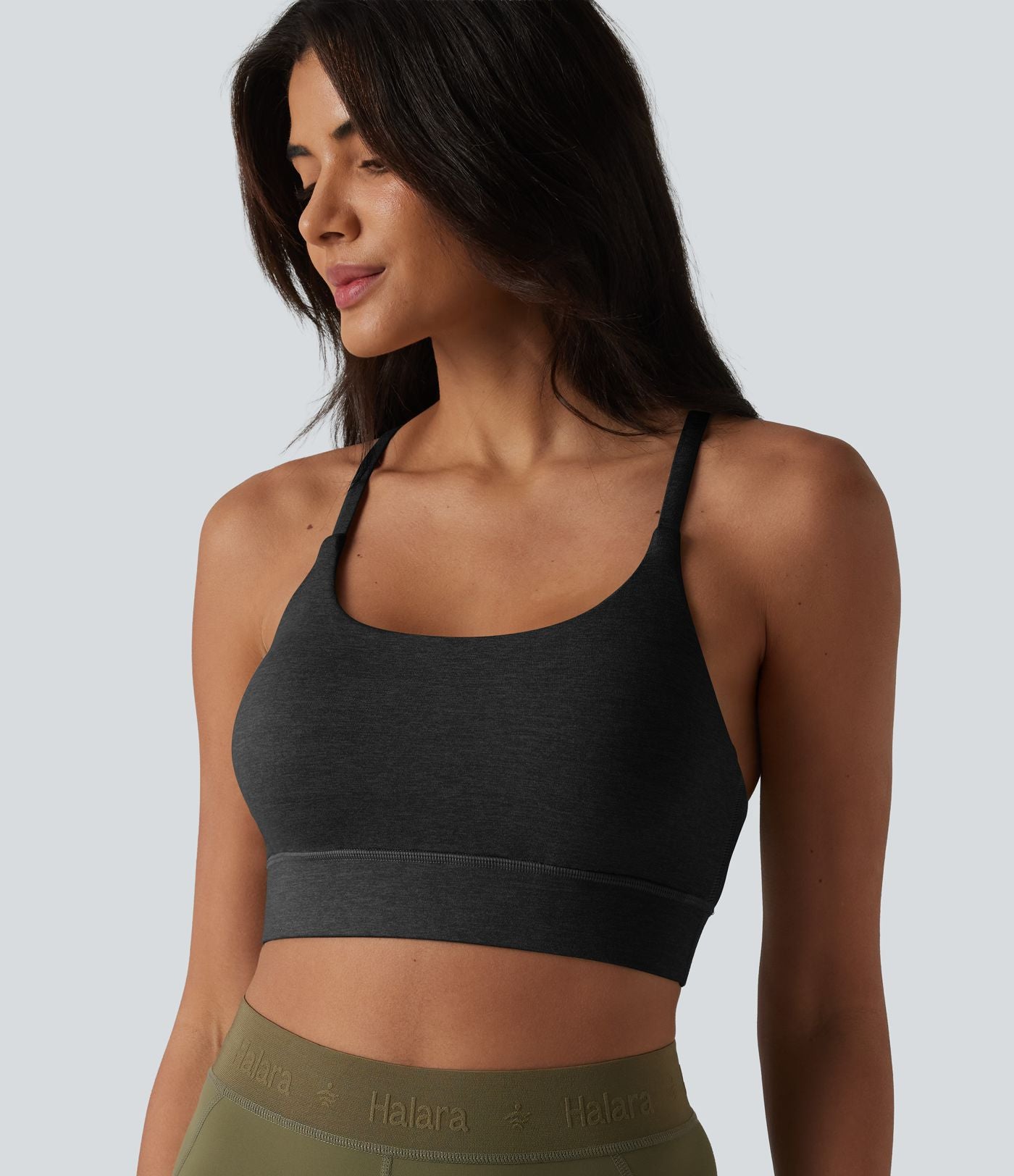 Brassière de sport chinée maintien modéré, dos nu croisé et soutien-gorge intégré