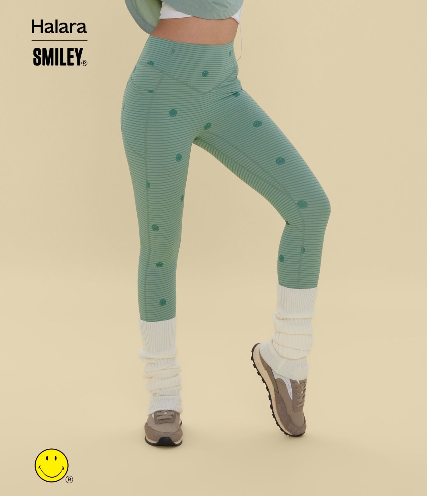 Legging de training Halara X Smiley® Halara UltraSculpt™ imprimé rayures taille haute push-up froncé ventre plat avec poches