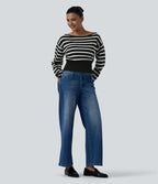 Pull casual asymétrique manches longues rayures