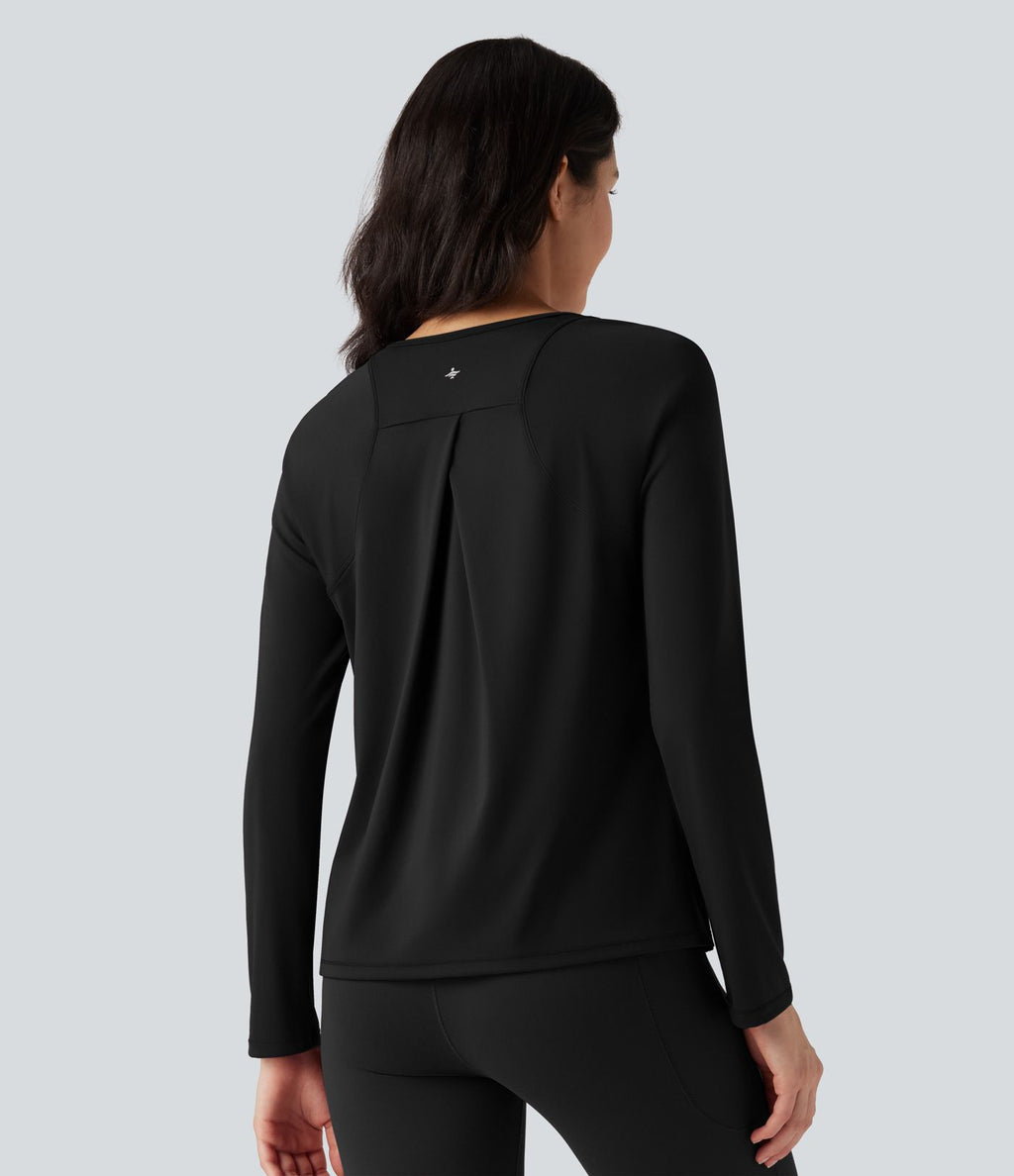 Top de sport running SoftlyZero™ Airy ourlet fendu col rond manches longues - UPF50+
