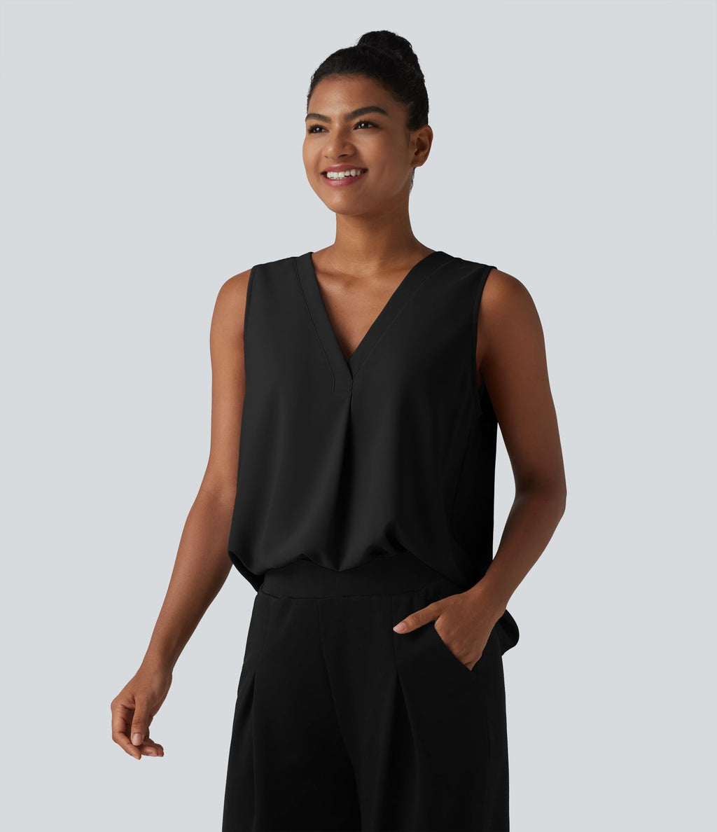 Blouse esprit bureau oversize défroissage facile, sans manches et col V
