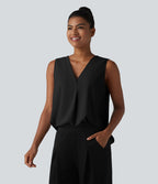 Blouse esprit bureau oversize défroissage facile, sans manches et col V