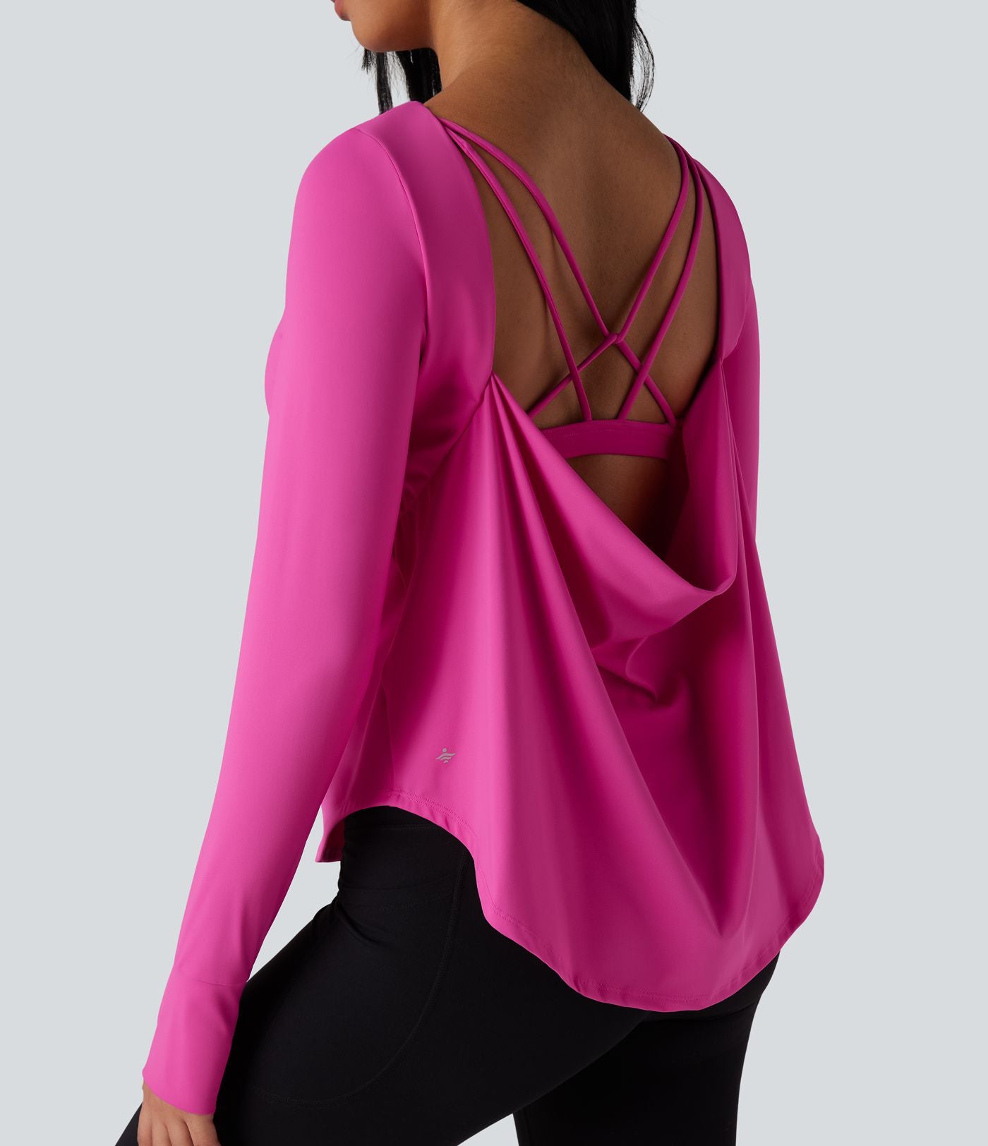 Top de sport yoga 2-en-1 SoftlyZero™ Airy dos nu croisé ourlet arrondi manches longues avec trous pouces - UPF50+
