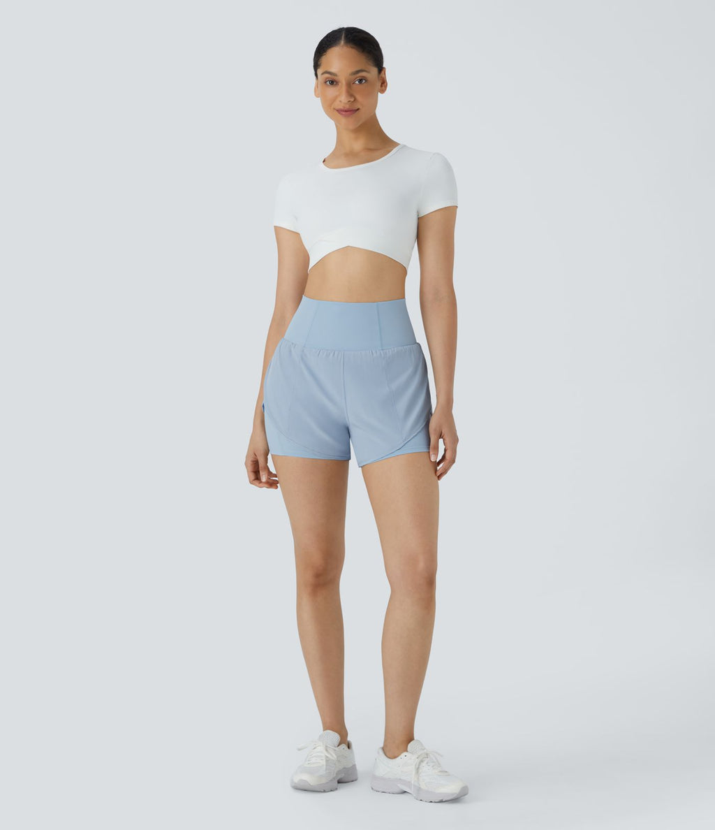 Breezeful™ Short 8,8cm Yoga Séchage Rapide 2 en 1 Taille Super Haute Ourlet Courbé Poches Latérales
