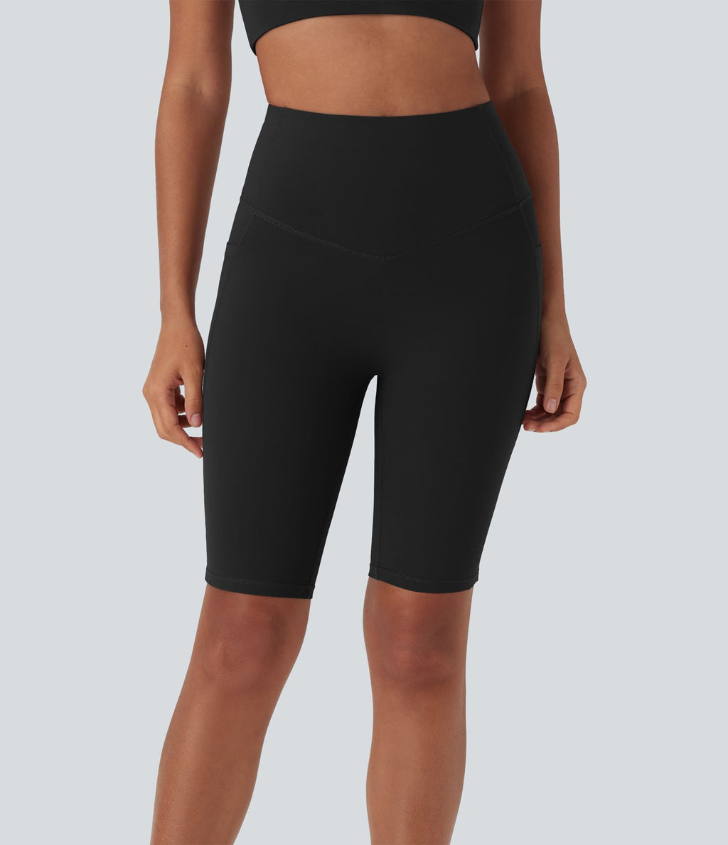 Short cycliste 12,5 cm d'entraînement gainant galbant taille haute avec empiècements résille contrastés et poches Halara UltraSculpt™