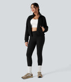 Veste polaire de randonnée réversible col montant manches longues avec poches (Deux looks en un)