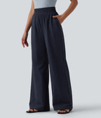 Pantalon casual large ample taille haute avec poches