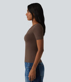 Halara T-shirt décontracté en jersey de coton col V manches courtes avec soutien-gorge intégré bonnets B-DD