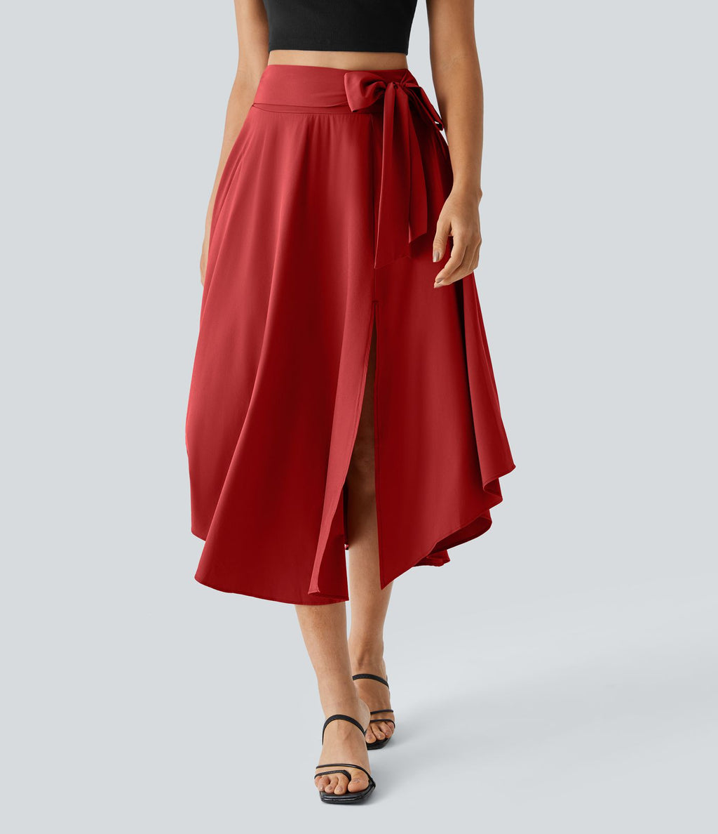 Breezeful™ Jupe Taille Haute Casual Midi Séchage Rapide Fluide Fentes Latérales Nouées 2 en 1