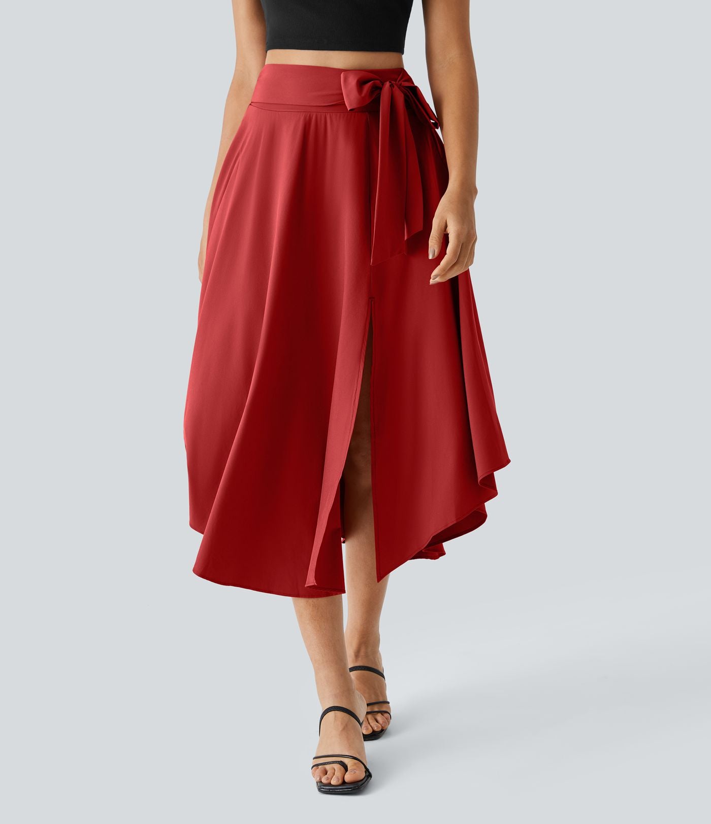 Breezeful™ Jupe Taille Haute Casual Midi Séchage Rapide Fluide Fentes Latérales Nouées 2 en 1