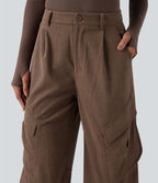 Pantalon cargo velours côtelé taille mi-haute avec poches