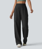 Pantalon large fluide décontracté taille haute en lyocell et lin mélangé avec cordon de serrage intérieur et poches