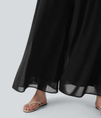 Pantalon décontracté grande taille taille haute large à superposition mesh avec poches latérales