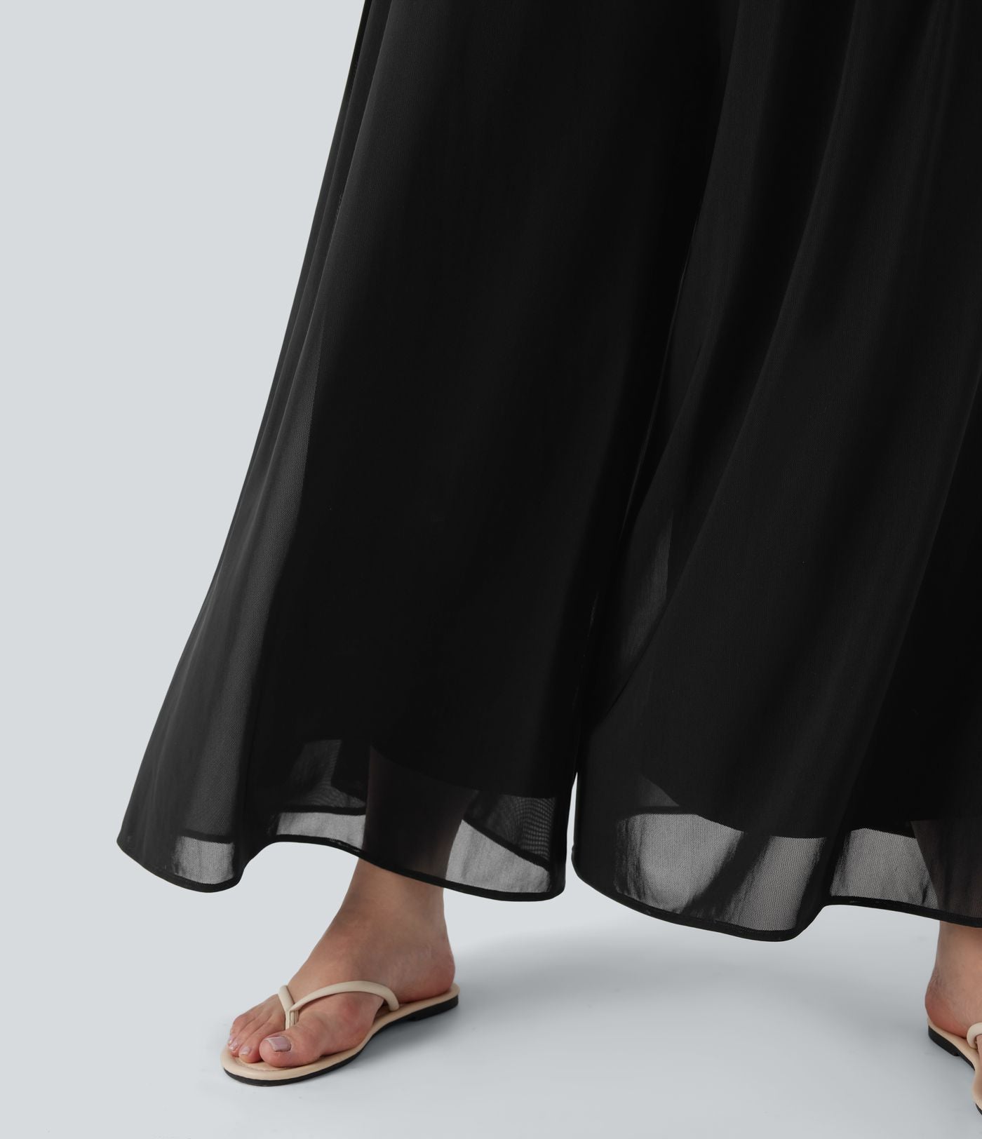 Pantalon décontracté grande taille taille haute large à superposition mesh avec poches latérales