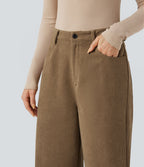 Pantalon large décontracté en velours côtelé taille haute avec poches