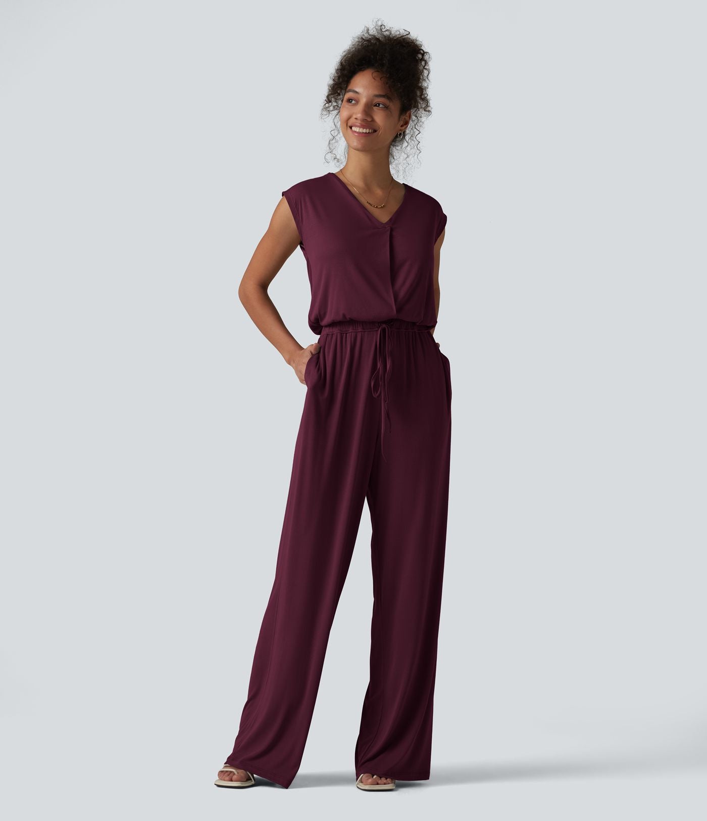 Combinaison casual sans manches col V cordon de serrage avec poches - Easy Peasy