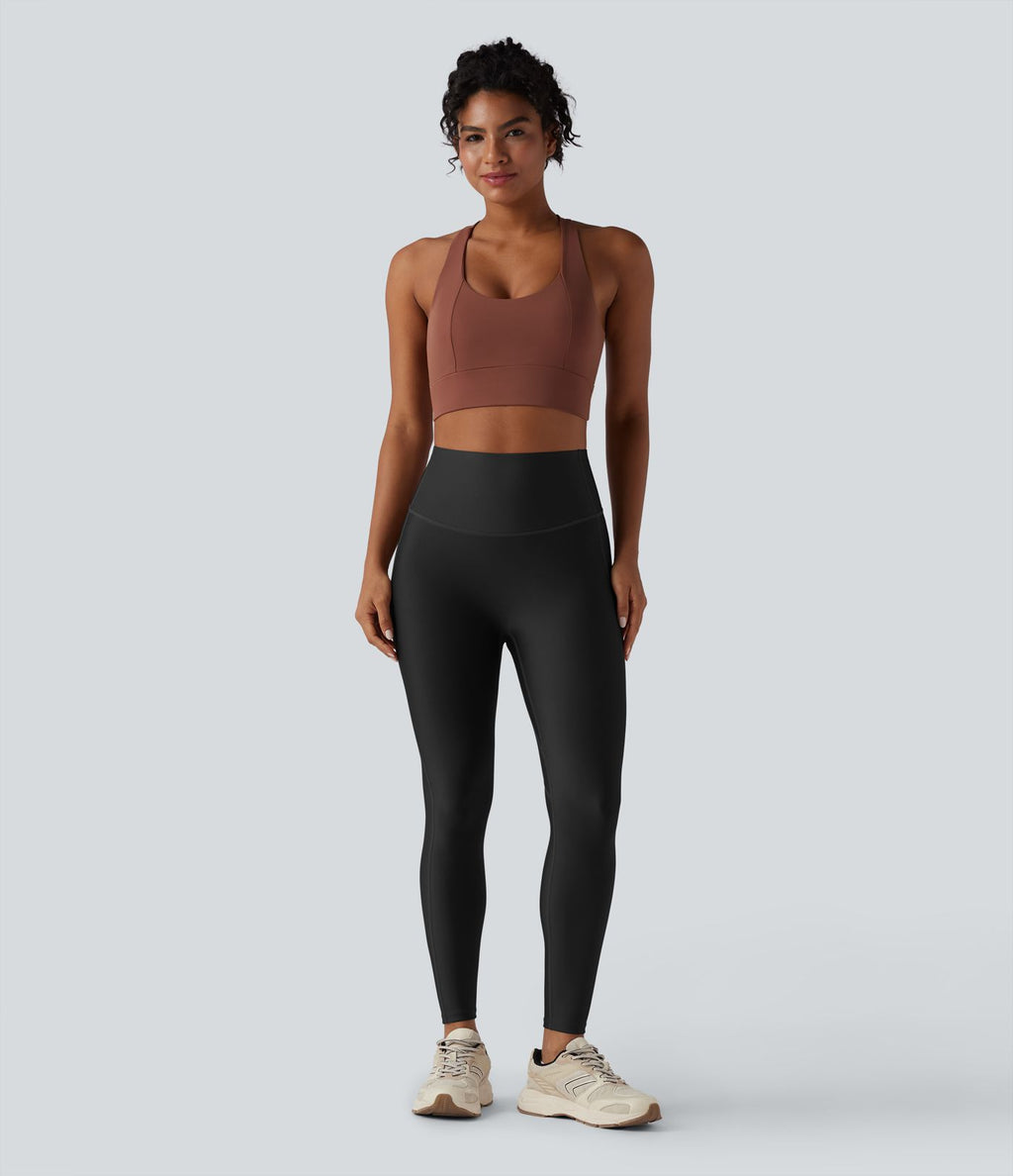 Legging sculptant d'entraînement 7/8 brillant taille haute gainant avec effet push-up fessier