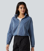 Veste en jean Halara Flex™ à col montant avec manches longues, zip et poches