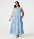 Robe débardeur midi sans manches col rond en vichy froissé grande taille à poches