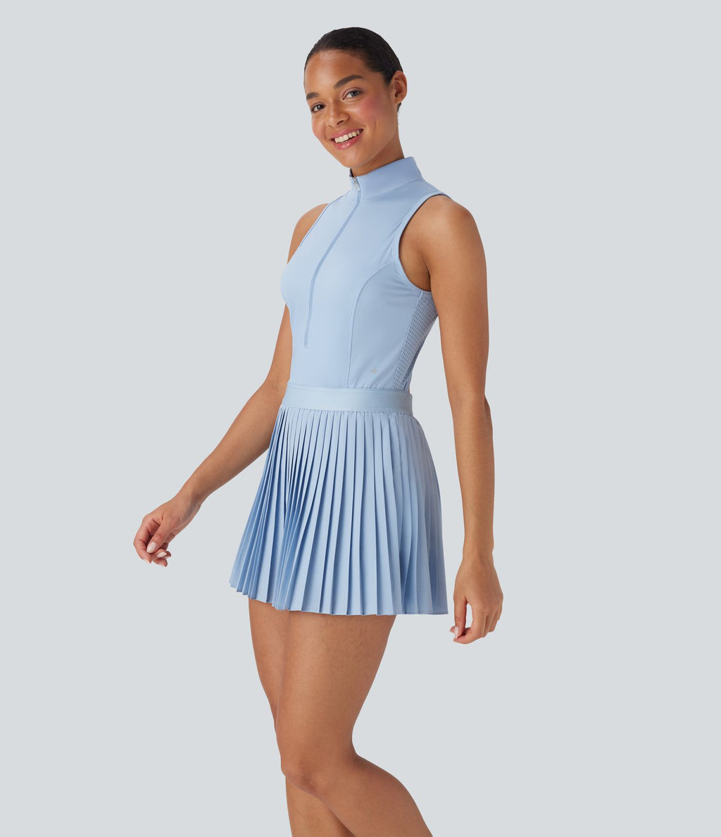 Robe de tennis courte 2-en-1 sans manches ajourée plissée à séchage rapide Breezeful™ avec poches latérales