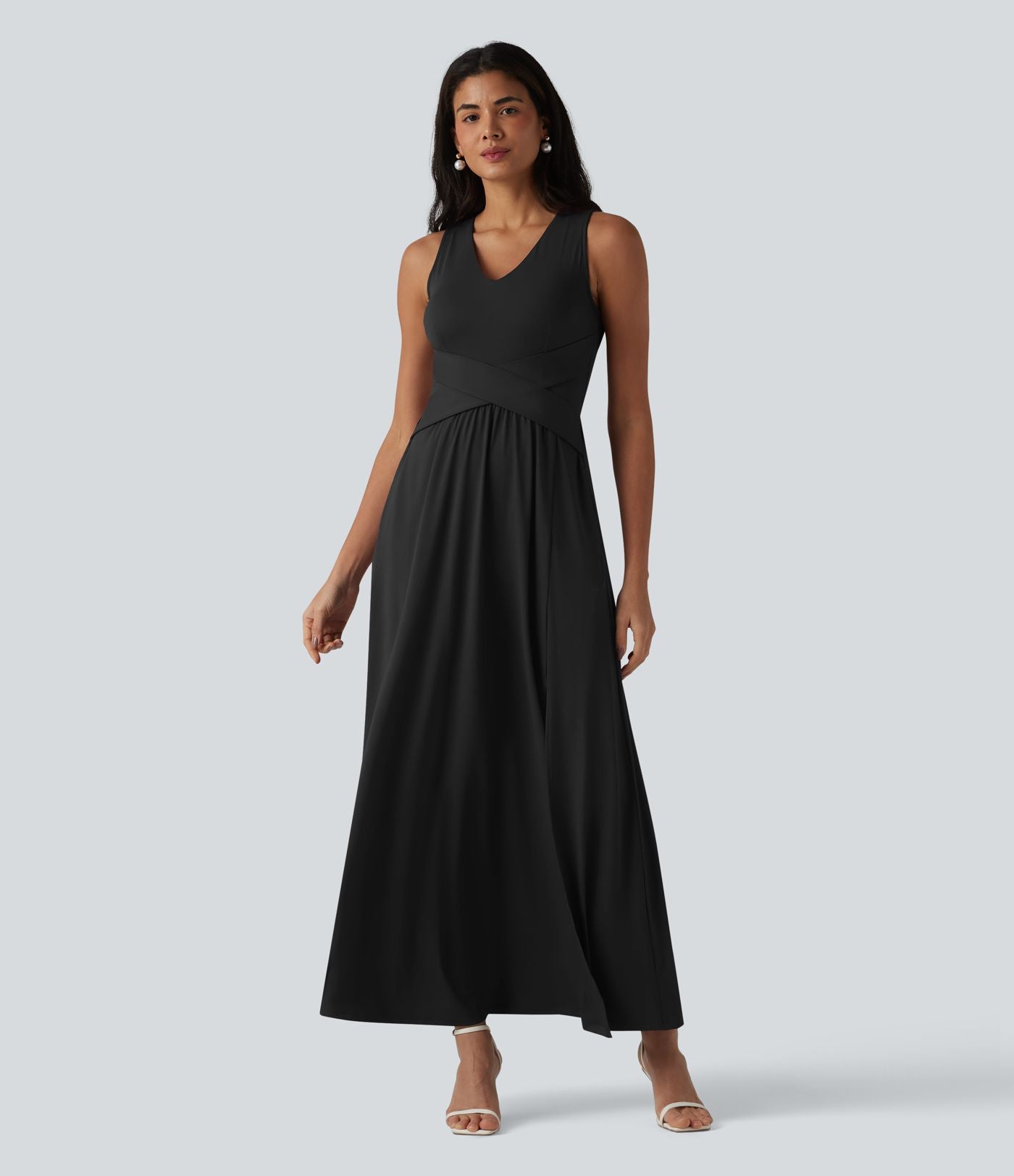 Robe longue sans manches col V avec poches