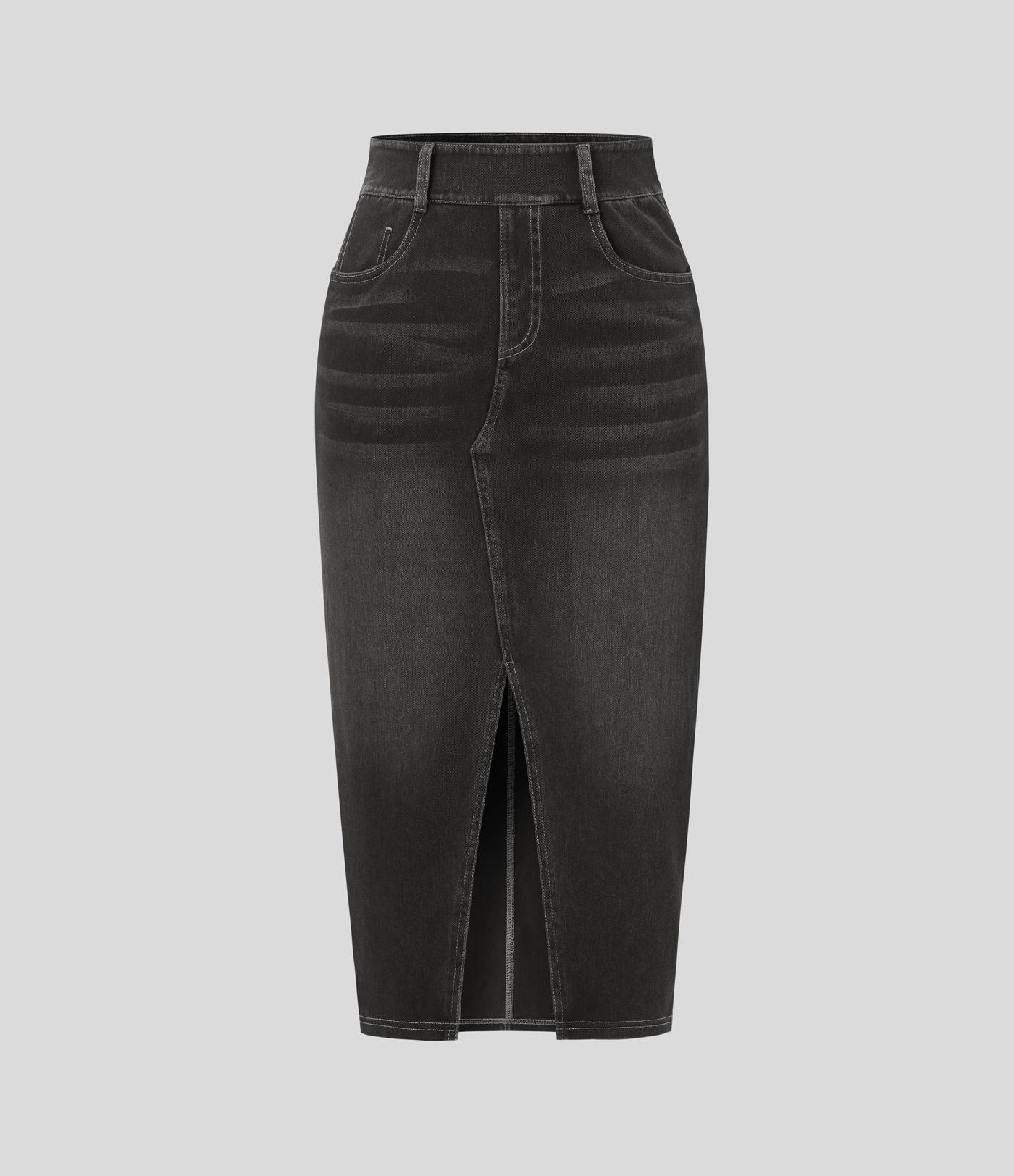 Halara Flex™ Jupe en Jean Casual Mi-Longue Délavé Extensible Plusieurs Poches Taille Haute