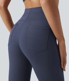 Pantalon de yoga évasé taille haute avec cordon de serrage uni et poches
