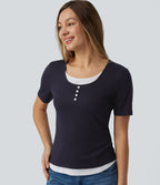 T-shirt casual color block col rond et manches courtes