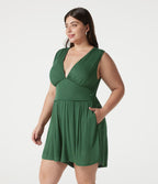 Combishort casual grande taille froncé côtelé sans manches à col V avec brassière intégrée et poches - Édition Easy Peasy